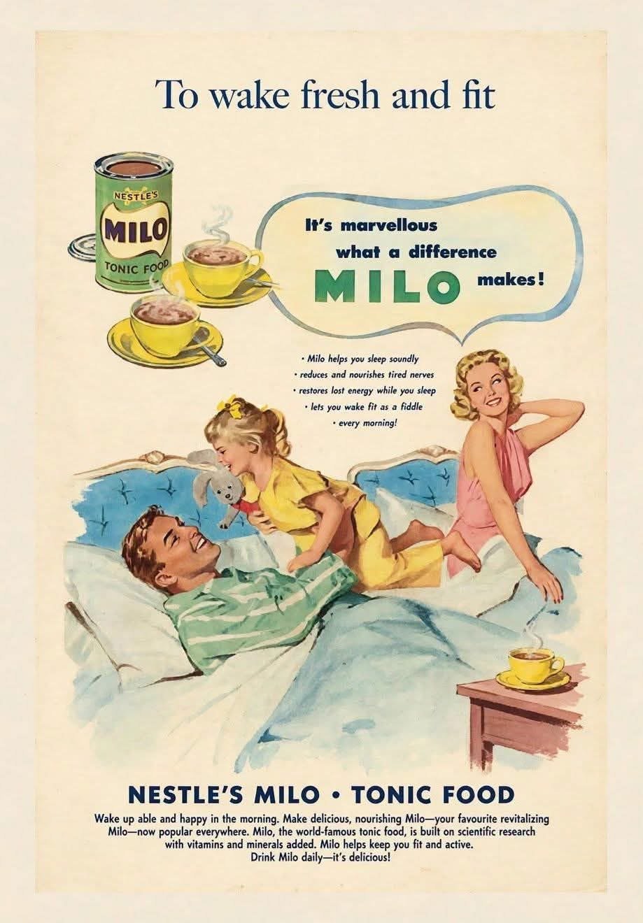 MILO في الخمسينيات… عندما كان كوب قبل النوم يُسوَّق بوعد صباح أكثر نشاطًا