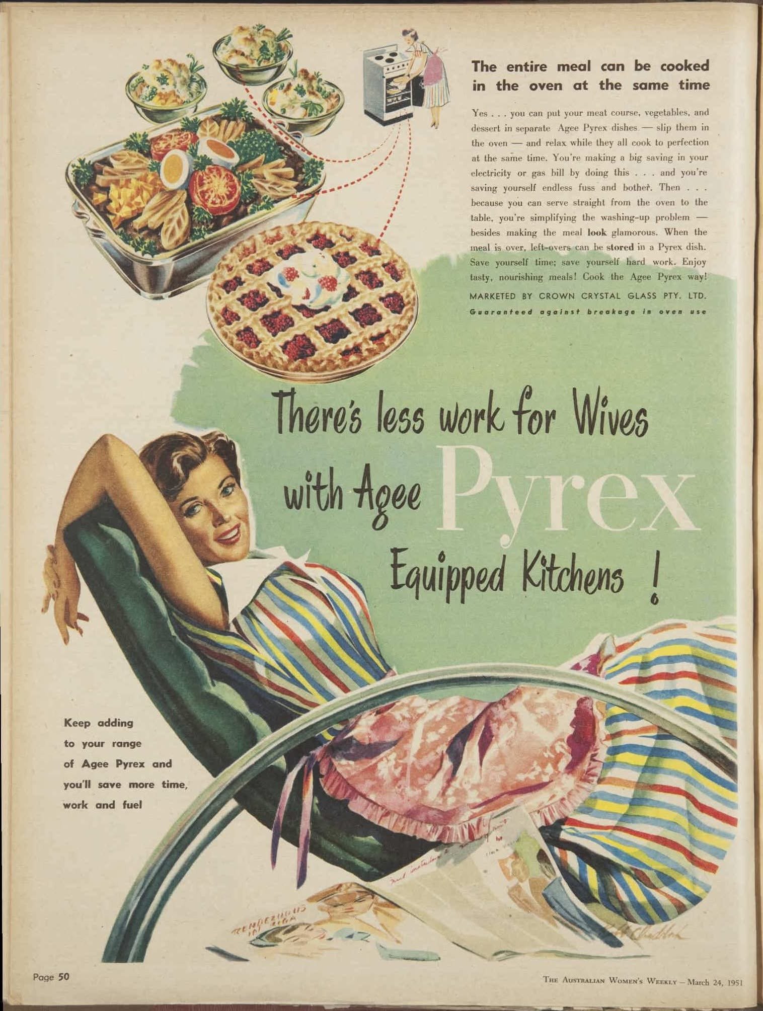 المطبخ عام 1951… عندما وعدت أواني Pyrex بعمل أقل ووقت أكثر